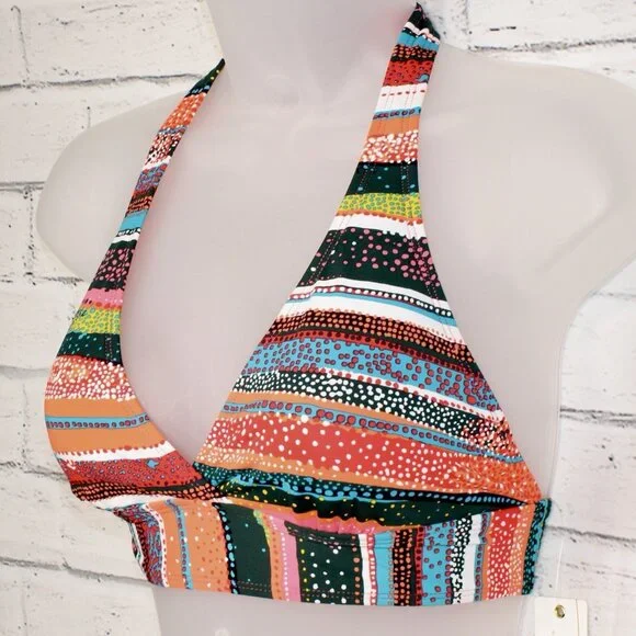 Anne Cole Sand Stripe Marilyn Printed Halter-Neck Bikini Top Size XL Orange NWT - Picture 5 of 7